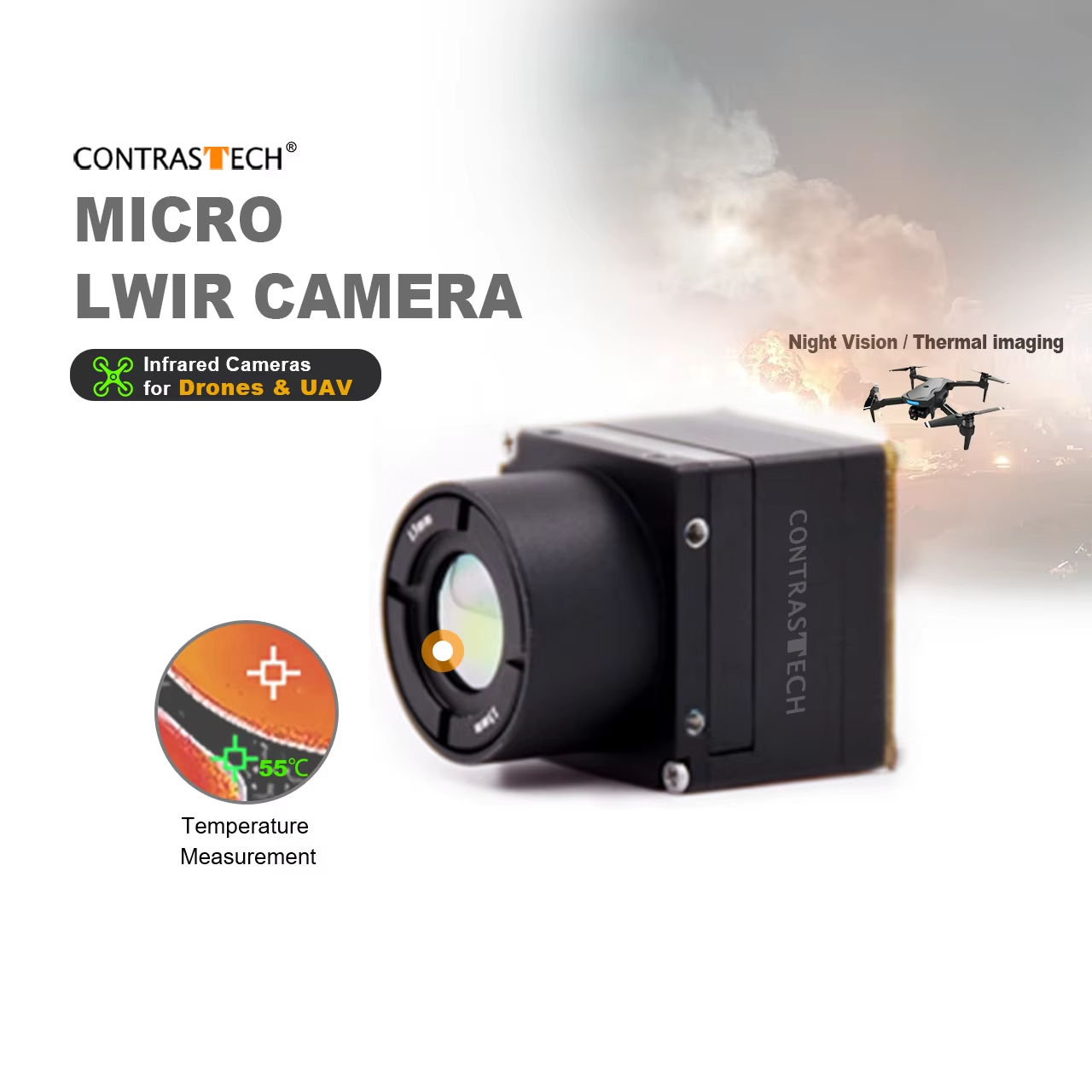 Thermal Imager Drone Gimbal - Modul Kamera Inframerah 640x512 LWIR Tanpa